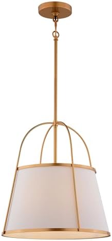 VAXCEL Marion 1-Light 15 in. Wide Mystic Gold Mid-Century Modern Cone Pendant with White Linen Shade, Adj Height, Hanging Ceiling Chandelier Fixture for Dining Table Entryway Bedroom Island Foyer