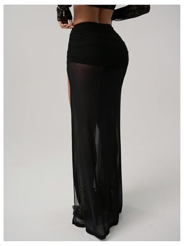 SOLY HUX Women's Sheer Mesh High Slit Maxi Skirts Night Out Skinny Skirt Party Clubwear3