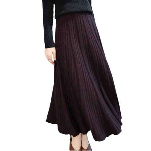 Women Wool Knitted Skirt Fall and Winter Long Covered High Waist A Cashmere Skirt Black Safflower XL