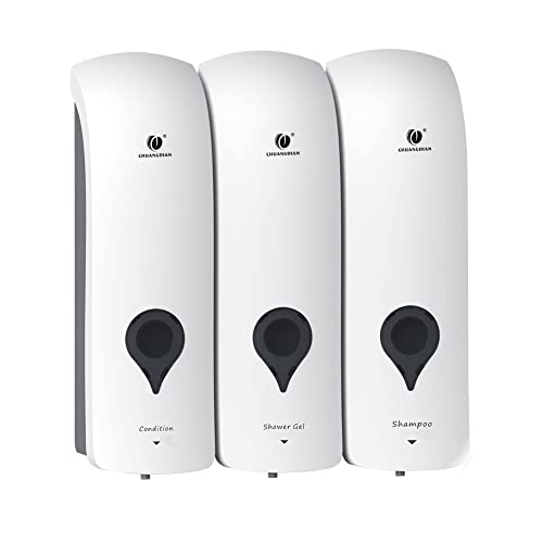 Triple Shower Gel Dispenser Shampoo and Conditioner Dispenser Wall Mounted No Drill Lotion Container 3 in 1 Liquid Pump Soap Dispenser Bathroom for Home Hotel White 300ML×3