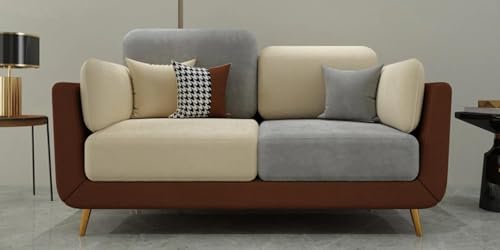 Image of Stylish & Modern Cushioned Couch Relax sectional Sofa in Fabric & Velvet and Heavy Duty Sofa for bedrooms, Living Rooms Guest Rooms Home and Office-(2 Seater Brown & Beige).
