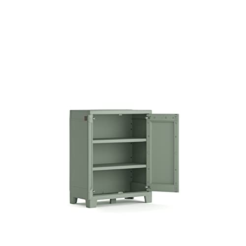 Keter Planet Outdoor Kunststoffschrank, niedrig, jadegrün, 80 x 44 x 100 cm, inkl. 2 höhenverstellbaren Böden mit je 30kg Tragkraft, für drinnen und draußen geeignet, UV- und wasserbeständig (IPX3)