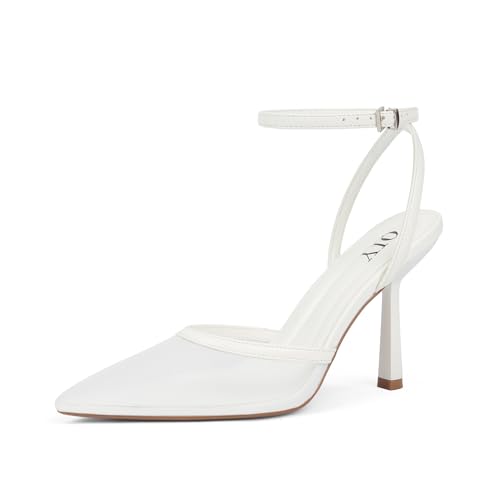 Image of QIY Closed Toe Heels for Women Pumps High Heel Strappy Sandals | Pointed Toe Slingback Women Heels with Ankle Strap, Stilettos Wedding & Bridal Formal Dress Shoes for Evening Party, Prom