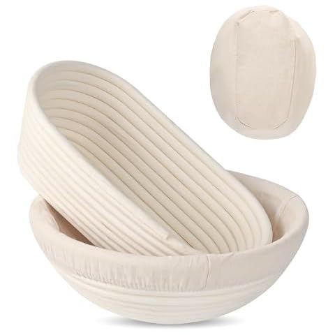 Saint Germain Bakery Premium Banneton Baskets with Liners - Perfect Brotform Proofing Basket for Making Beautiful Bread - Gift Bundle Baskets (1x 9" Round Basket and 1x 10" Oval Basket) Cover