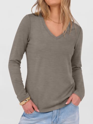 Image of ANRABESS Women's Long Sleeve Shirts V Neck Fall Tops | Soft Comfort Wrinkle Free Tshirts, Basic Tee, Winter Layer Clothing, Business Casual Work Fall Outfits, Travel Daily Wear