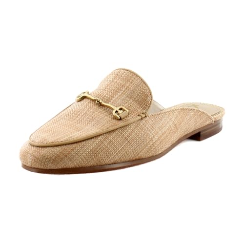 Sam Edelman Linnie Buff Tan Slip On Rounded Toe Chain Detail Wide Fashion Mules