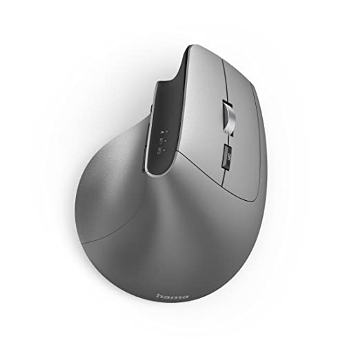 Hama | Ratón Vertical óptico con Bluetooth (Ratón ergonómico silencioso, conexión Bluetooth y USB 2.4Ghz, 3 Niveles dpi, 1.000, 1.600, 2.400, batería Recargable), Color Gris