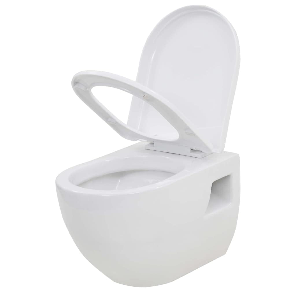 Inodoro suspendido con cisterna de cerámica, descenso automático, sin bordes, ahorro de agua, con asiento de cierre suave, 36 x 50 x 41,5 cm, para baño y aseo de invitados, fácil de limpiar