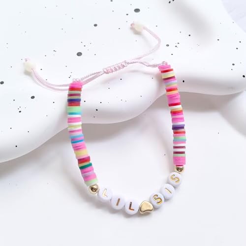 Image of Big Sister Gifts For Little, Pastel Rainbow Heart Rainbow Ball Big Little Sister Bracelet Announcement, Birthday Jewelry