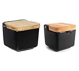 Salero y azucarero cocina negro ceramica con tapa madera para cocina factory