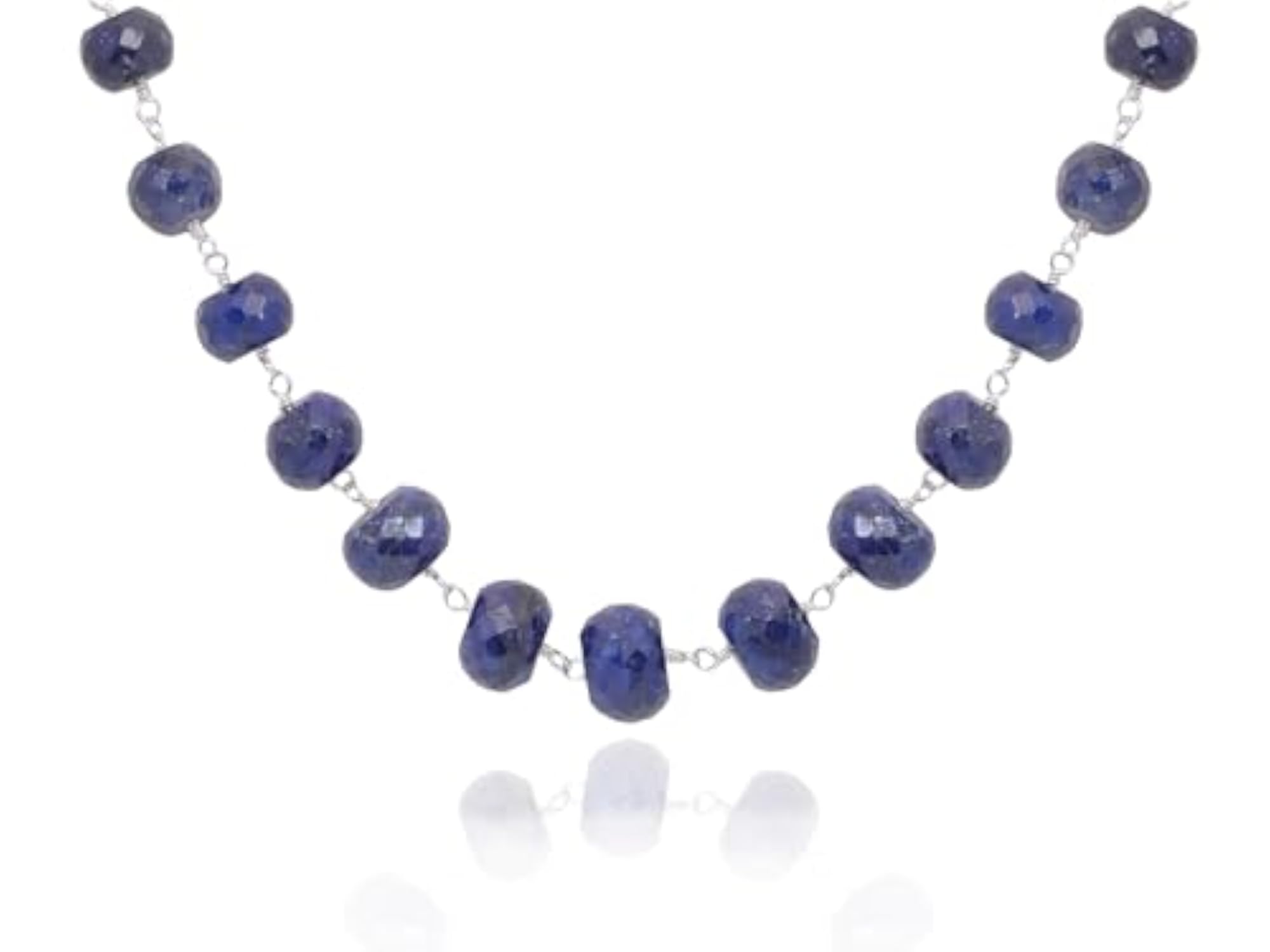 Jaipur Blue Sapphire Gemstone Knotted Bead Chain Necklace