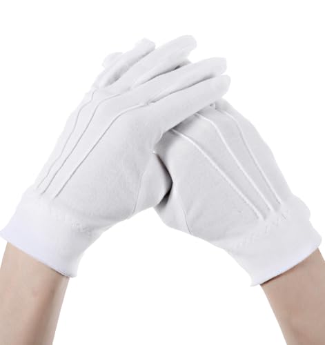 White Cotton Gloves Women, 9.45 Inch White Gloves Costume for Men, Breathable Thin Cotton, Comfortable for Spa, Lotion, Sleeping, Formal, Cosplay, Jewelry Inspection (L)
