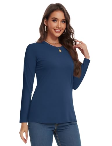 Image of YUCOLEN Long Sleeve Shirts for Women Cotton Crew Neck Casual Tops Fall