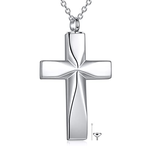 Cross Urn Necklace For Ashes 925 Sterling Silver Cross Pendent Urn Ashes Necklace Memorial Keepsake Jewelry Gift for Women Men