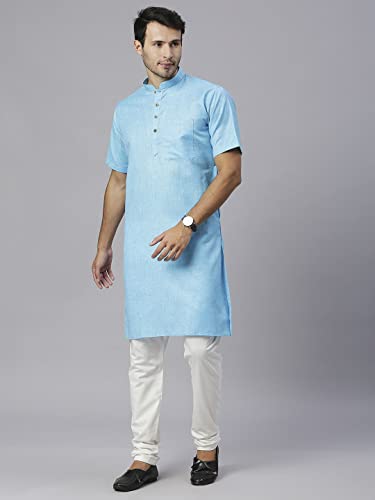 Image of Rajubhai Hargovindas Men's Pure Cotton Woven Design Half Sleeve Kurta