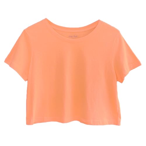 Image of Womens 100% Cotton Crop Tops Short Sleeve Crewneck Loose Fit Basic Tee Summer Casual Workout T-Shirt Fashion Clothes