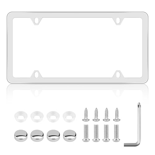Chrome License Plate Frame Made of Zinc Alloy Metal Universal Car Accessories 1 Pack License Plate Holder Never Rust and Unbreakable with Metal Screws& Chrome Caps and Screwdriver (1 PCS Silver)