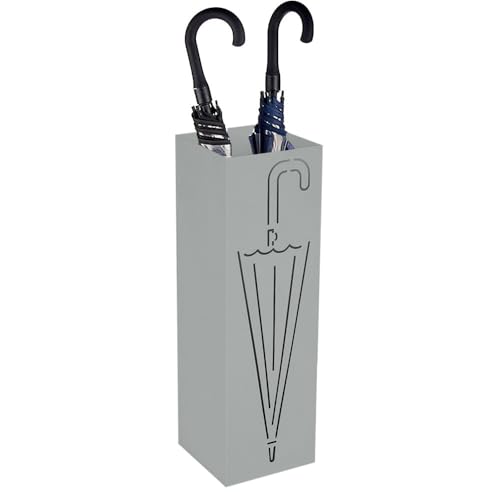 PALUPLUS Portaombrelli alto in metallo colorato, traforato a tema ombrello, misura 15,5x15,5x49 cm, cesta rettangolare con struttura resistente per ombrelli, per interni ed esterni -3511F (Grigio)