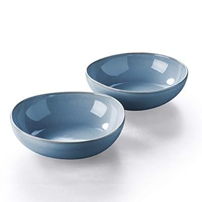 Keltum Smokey Blue Glazed Stoneware Serving Bowls, Set of 2, 6.3-inch diameter
