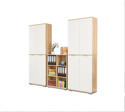 Mutatio AS-20263 Aktenschrank Regal Set Sonoma-Eiche/Weiß