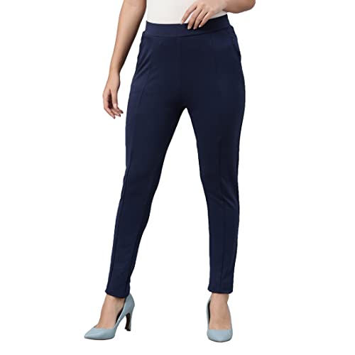 Image of GO COLORS Viscose Stretch Blend Ponte Pants Full Length for Women| Breathable, Mid Rise