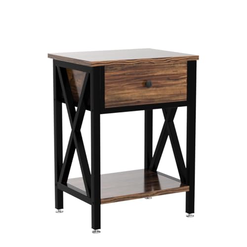 Vecelo KHD-DC-NS01-BROWN-A2-BC05 Modern Versatile Nightstands X-Design Side End Table Night Stand Storage Shelf With Bin Drawer For Living Room Bedroom thumb #4