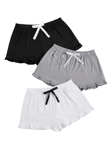 Image of Milumia Women's Plus Size Pajama Shorts Ruffle Hem Sleep Lounge Pj Shorts | 3 Pack,Elastic Waist ,Stretchy,Comfortable,Home Living,Sleepwear