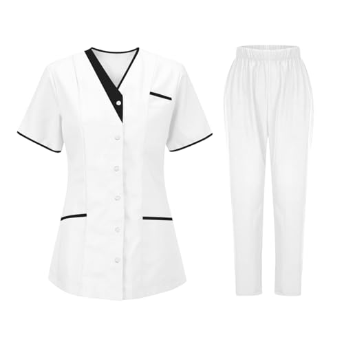 AEGJEGVD Uniforme Blouse et Pantalon Médical Femme Ensemble Haut et Pantalons Professionnelle Soignante Vêtement Médical Tenue De Travail avec Haut et Pantalon...