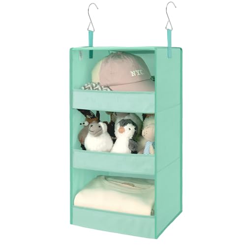 Image of GRANNY SAYS 3-Shelf Hanging Closet Organizer, Collapsible Closet Hanging Shelves, Hanging Organizer for Clothes, Light Green, 29 ½" H X 12" W X 12" D