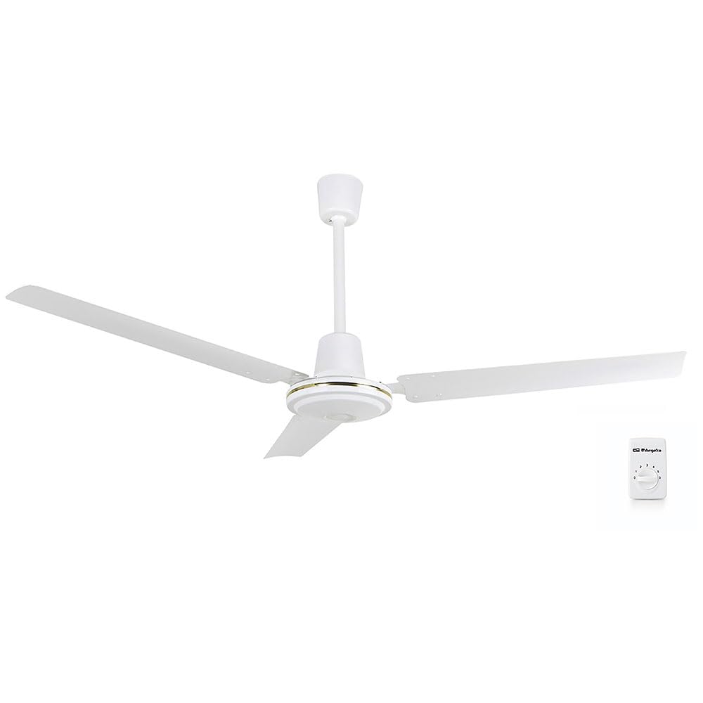 Orbegozo CF 85120 Ventilador de techo con 5 velocidades, Interruptor de pared, 3 palas, 120 cm diámetro, 70 W, Blanco
