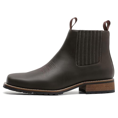 Men's Western Chelsea Cowboy Boots Square Toe, All-Weather Slip-On Work & Casual Boots for Men-botines para hombre3