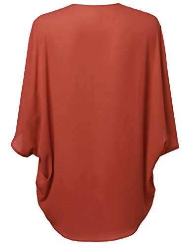 Solid Short Sleeve Oversize Open-Front Kimono Style Cardigan Rust 1XL