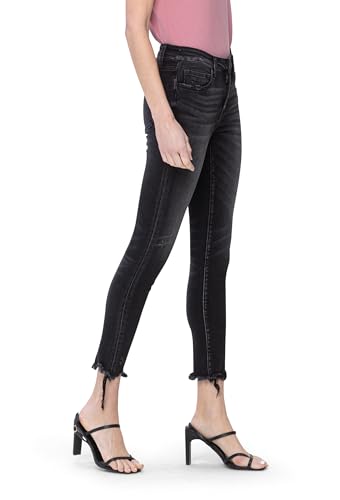 Flying Monkey, Mid Rise Uneven Raw Hem Crop Skinny Jeans, Black2