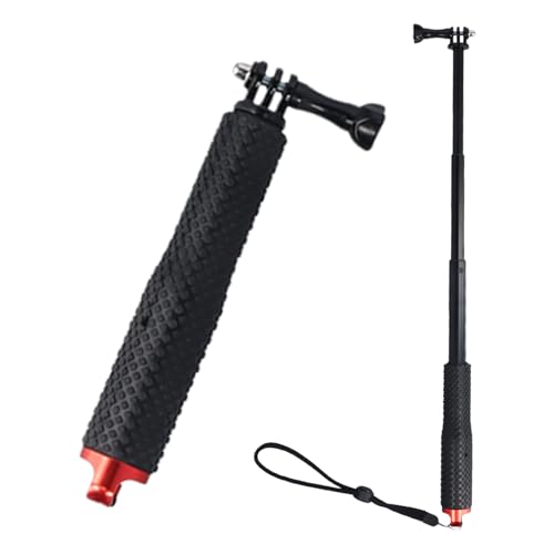 Impermeable Monopod Grip de Mano, Camara Deportiva Palo Telescópico, Palo Selfie Monopié Extensible para Cámara de Acción, Longitud Extensible 19-49 cm (Rojo,19cm)