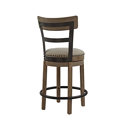 Ball & Cast Swivel Counter Height Barstool 24 Inch Seat Height Taupe Fabric With Nailhead Trim Set Of 1 #TOP4
