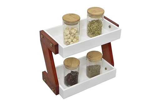 Image of Wooden Rack for Storage - Multi-Tier Spice Rack Organizer, Durable Storage Rack for Countertop, Pantry, or Cabinet - Ideal for Condiments, Jars, Cans, Utensils (Red)