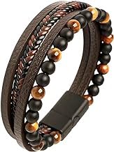 MIAMI Bracelet for Men Black Brown | Leather Bracelet for boys | Magnetic-Clasp Leather Mens Beads Bracelet | Bracelets for Men Stylish Combo Silver Stainless Steel Birthday Gift Anniversary 759 (B0D26BNK15) Amazon Price History, Amazon Price Tracker