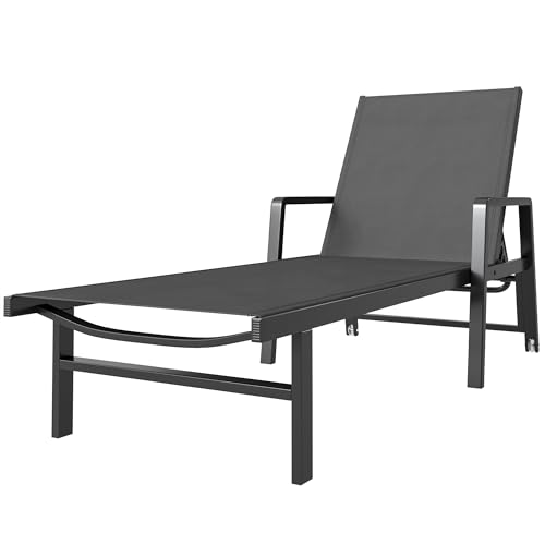 Outsunny Chaise Longue Jardin Réglable à 4 Positions avec Roues et Accoudoirs, en Textilène et...