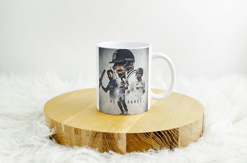 Image of Cricket Theme Ceramic Coffee Mug, MS Dhoni and Virat Kohli Fan Art Print (Sports Lover) (Kl rahul-1, Large)
