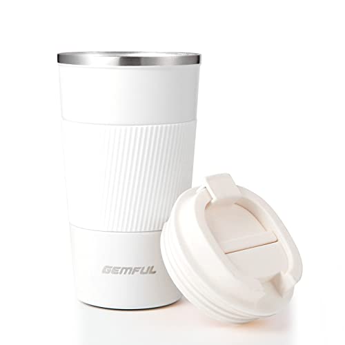 GEMFUL Travel Coffee Mug Insulated To Go Coffee Tumbler with Lid Portable Stainless Steel Reusable Leak proof Cups for Women Hot Cold Drinks 17oz (Whi