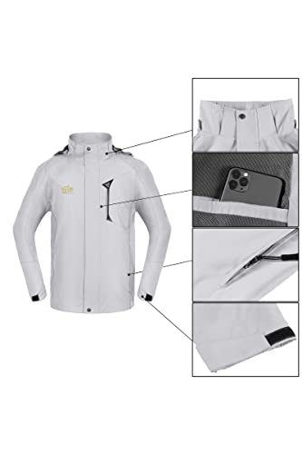 Image of Mens Rain Jacket Waterproof with Hooded Hiking Coat Lightweight Windbreaker | Windproof Mountain Jacket,Multi Zip Pockets Windbreaker,Work,Breathable,Fishing,Active Performance Shell Jackets,Outer Layer