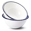 Webake Enamel Cereal Bowls, 30 Ounces White Bowls for Kitchen and Outdoor, Enamelware Round Deep Dish Farmhouse Enameled Bowls for Pasta, Small Salad, Rice, Cereal and Soups, Set of 2