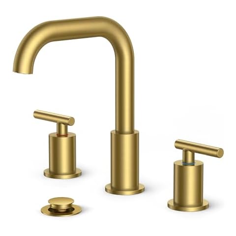 FORIOUS Brushed Gold Bathroom Faucet for Sink 3 Hole, 2 Handles Widespread Bathroom Faucets with Drain and Hose, 360° Swivel Spout Lavatory Bathroom Sink Faucet Cover
