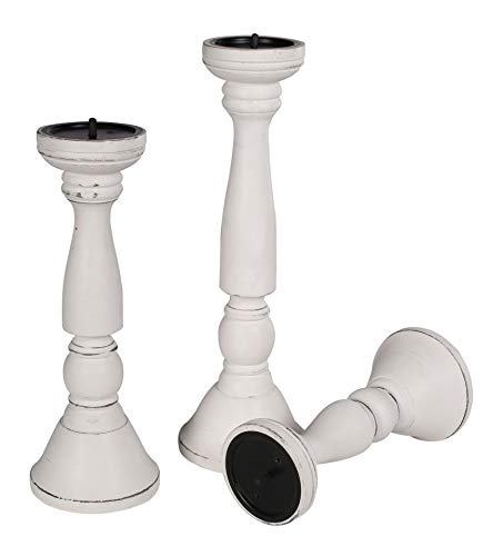 The Wooden Town Tall Candle Holders Set of 3 – White Antique Wood Pillar Holders (16", 14", 12") – Rustic Farmhouse Decor for Table, Mantel, Centerpiece, or Wedding Decorations - Image 5