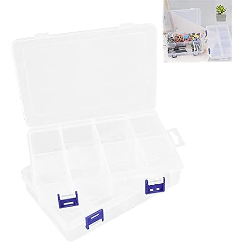 WETARENDA 2 Stück Aufbewahrungsbox Fächer Plastik Sortimentskasten Schmuck 8 Fächer Sortierboxen Transparent Sortierkasten Einstellbar Kleinteilebox Cover