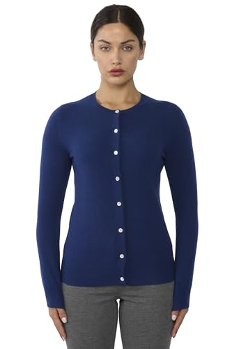 Image of JENNIE LIU Women's 100% Cashmere Button Front Long Sleeve Crewneck Cardigan Sweater