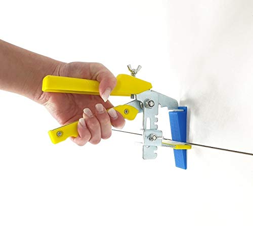 Wall Tile Set S Blue 2.5 mm 100 Tabs 100 Wedges + Metal Tongs Yellow Joint Width Levelling System for Tile Thickness 3-12 mm