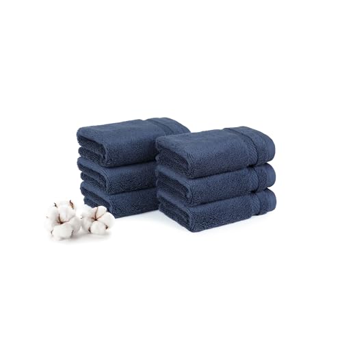Image of MYTRIDENT Face Towels Set of 6 Cotton | Finesse Collection | 30 cm x 30 cm | Face Towel for Women and Men | 625 GSM, Zero-Twist, Luxuriously Soft, 100% Cotton - Navy