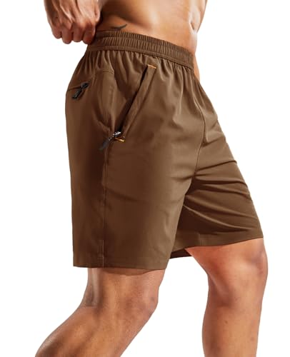 Image of MIER Men's Quick Dry Running Shorts with Zipper Pocket Elastic Waist Athletic Workout Exercise Shorts