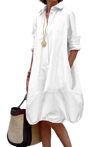 Image of UOOZEE Women's Long Sleeve Button Up Shirt Dresses Casual Loose Fit Spring Midi Dress with Pockets